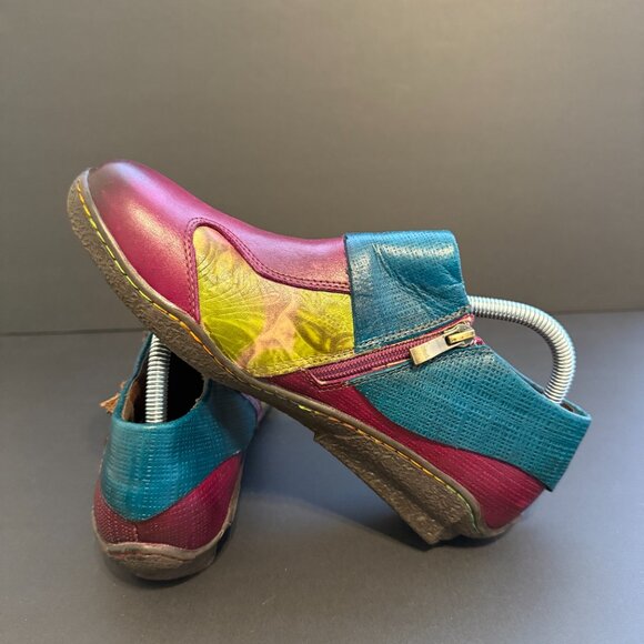 Socofy Women's Booties 9.5 (40) Rainbow Leather Flower Accent Turquoise Stone - Picture 6 of 9